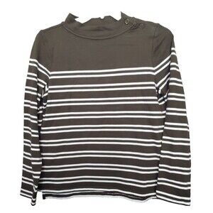Talbots Cotton Brown Striped Button-Detail Long Sleeve Knit Top Size Medium
